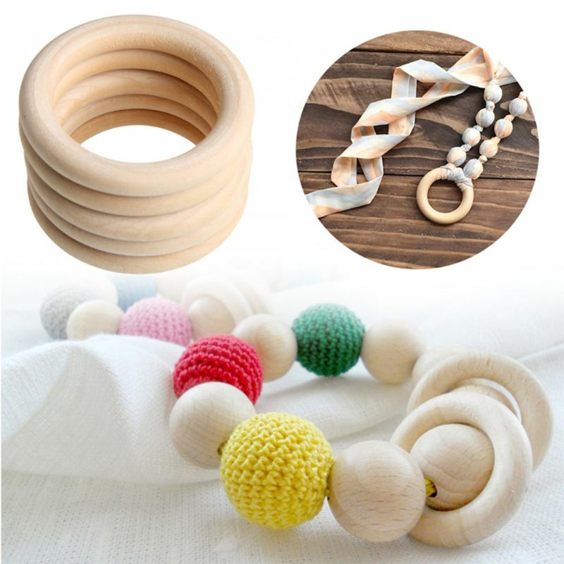 Mordedor de madera natural Montessori para bebé, juguete mordedor Molar para dentición infantil, accesorios, collar de anillo de madera, 10 piezas