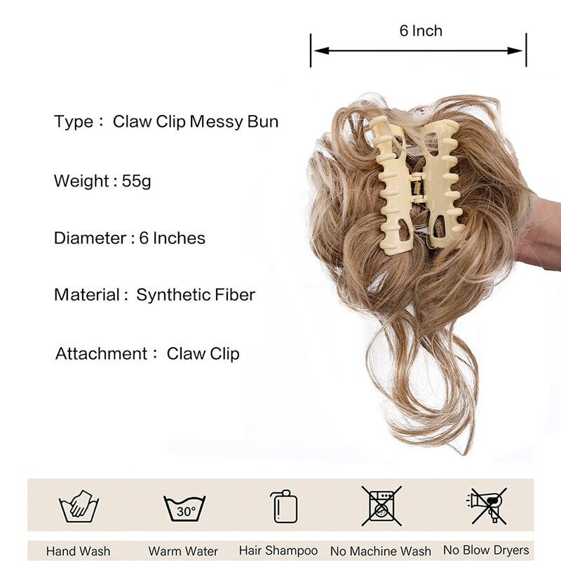 Messy Bun Hair Piece Tousled Updo Hair Extensions With Claw Clip Curly Hair Bun Scrunchie for Women Girls