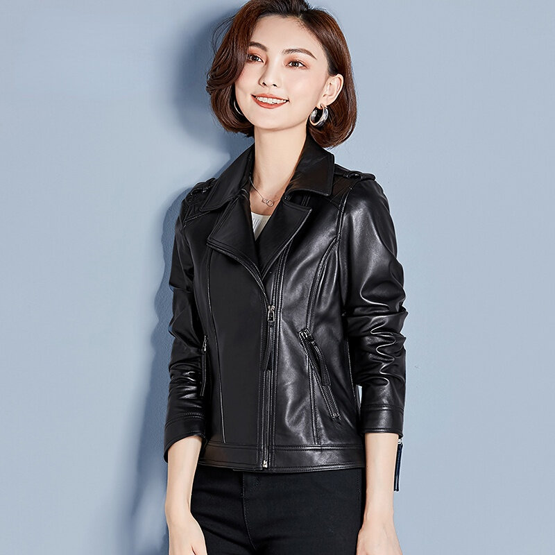 Женская Короткая кожаная куртка AYUNSUE 100%, Байкерская верхняя одежда