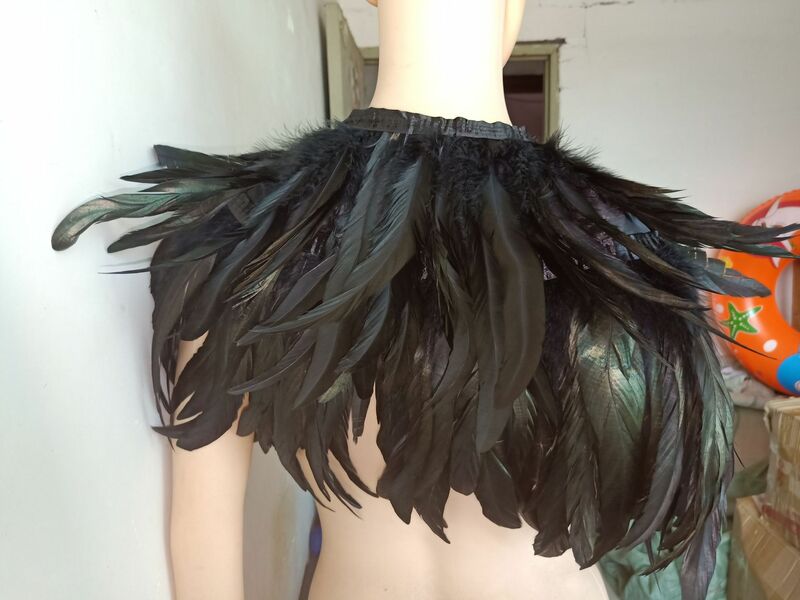 Women Cosplay Shrug Gothic Victorian Natural Feather Cape Shawl Detachable Collar for Halloween Costumes Party
