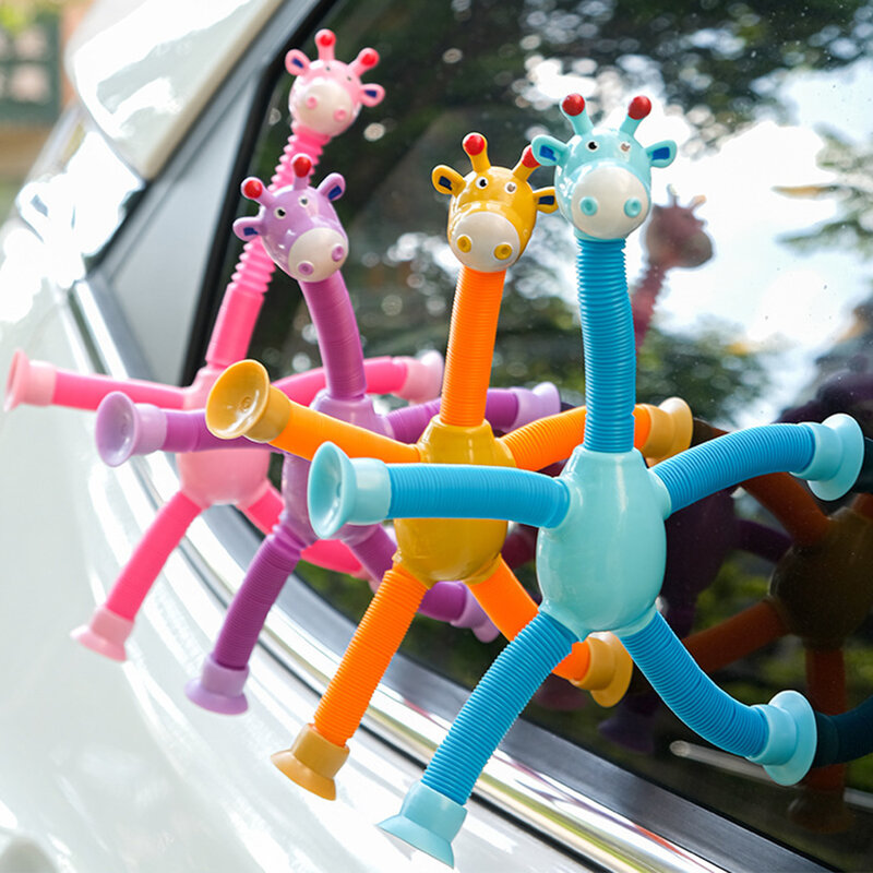 Juguetes De jirafa con ventosa para niños, tubo de succión Pop, tazas de tubo, jirafa telescópica, juguetes de tubo telescópico para Niños, Niñas