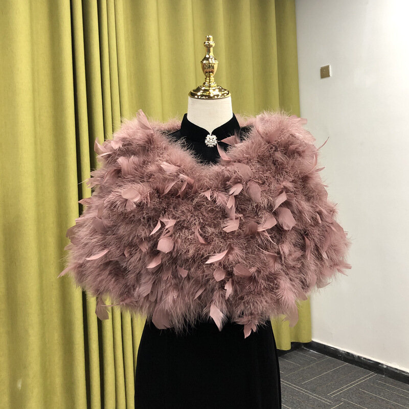 New Fashion Faux Fur Bridal Shawl Cape Wedding Banquet Toast Clothing Shoulder Guard Coat Thickened Feather Petals Warm Scarf