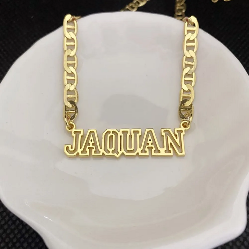 Stainless Steel Gold Choker Custom Name Necklace Personalized Flat Chain Nameplate Necklace for Women Men Jewelry Gifts