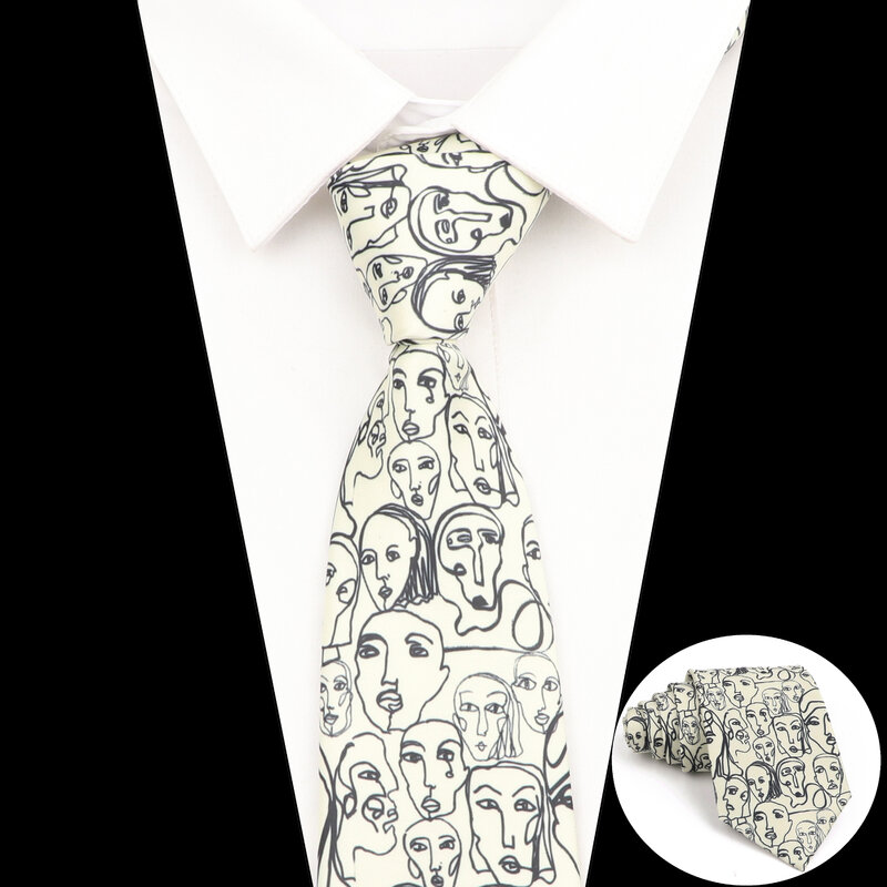 Gravatas de seda imitação vintage masculina, gravata Floral pintada com graffiti, negócio do casamento, impressão suave, moda Qua Gi, 8cm