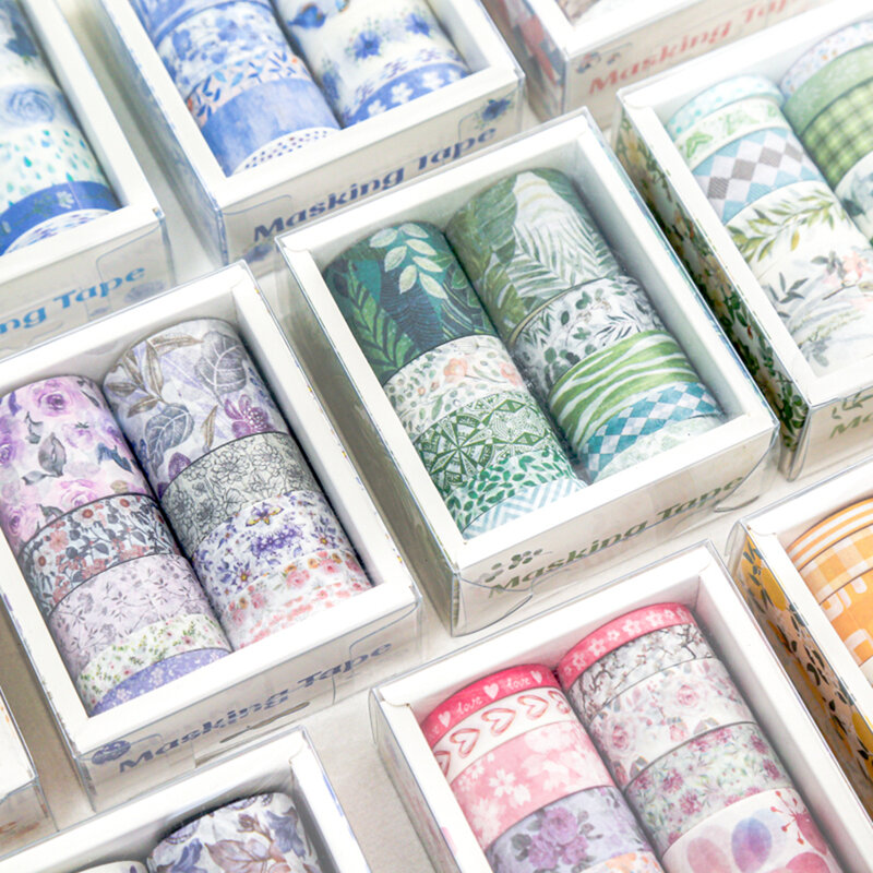 Cintas Washi adhesivas de Material Kawaii, papel Sakura, decoración de diario, pegatinas de flores, papelería, 10 rollos por juego