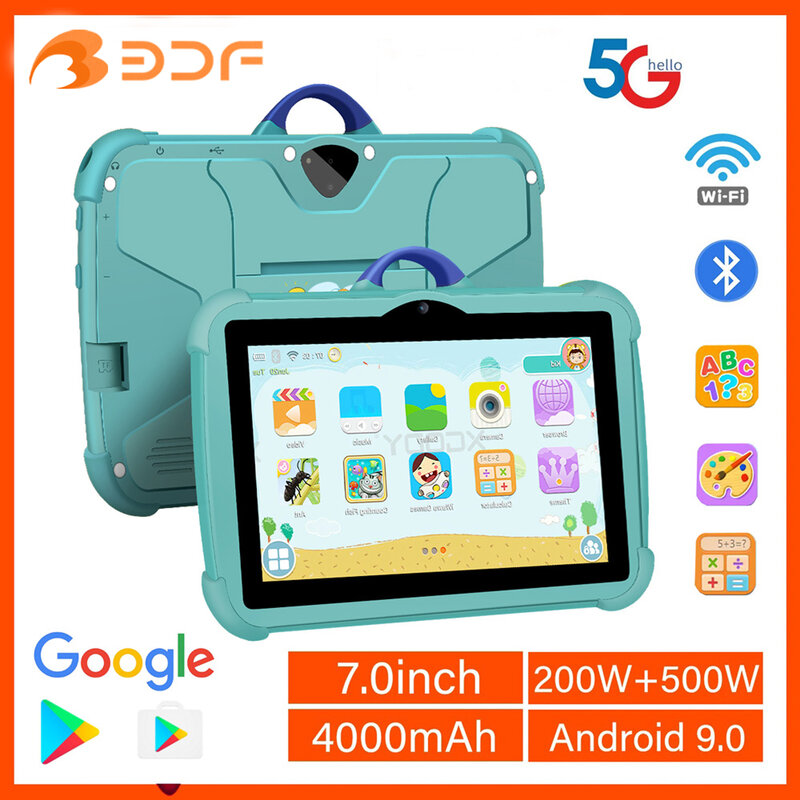 Tablet infantil Quad Core, versão global, 5G, WiFi, tablet infantil, 4GB RAM, 64GB ROM, câmeras duplas BOW, Android 9.0, 7 Polegada, novos presentes
