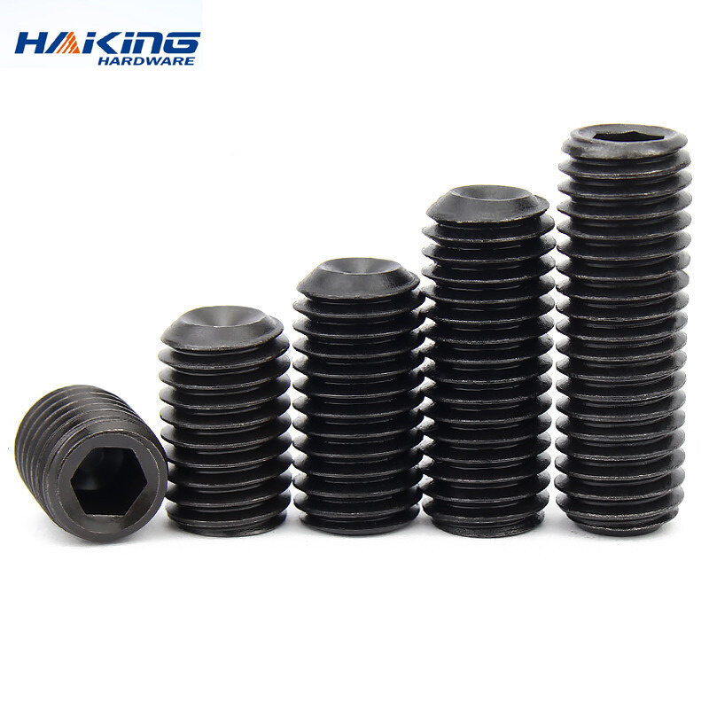 10/50Pcs M2 M2.5 M3 M3.5 M4 M5 M6 M8 DIN916 Black Grade 12.9 Gelegeerd Staal Hex Hexagon socket Allen Cup Point Grub Schroef Set Bolt