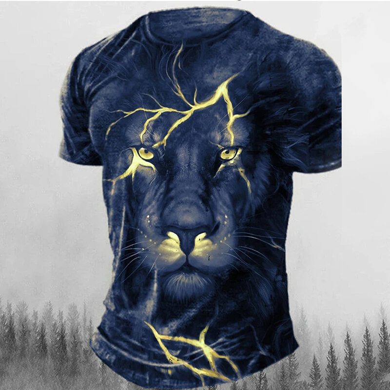 เสื้อกีฬาผู้ชายเสื้อยืดพิมพ์ลาย3D สิงโตสัตว์สไตล์วินเทจย้อนยุคใหม่ภาพถนนลำลองขนาดใหญ่พิเศษ