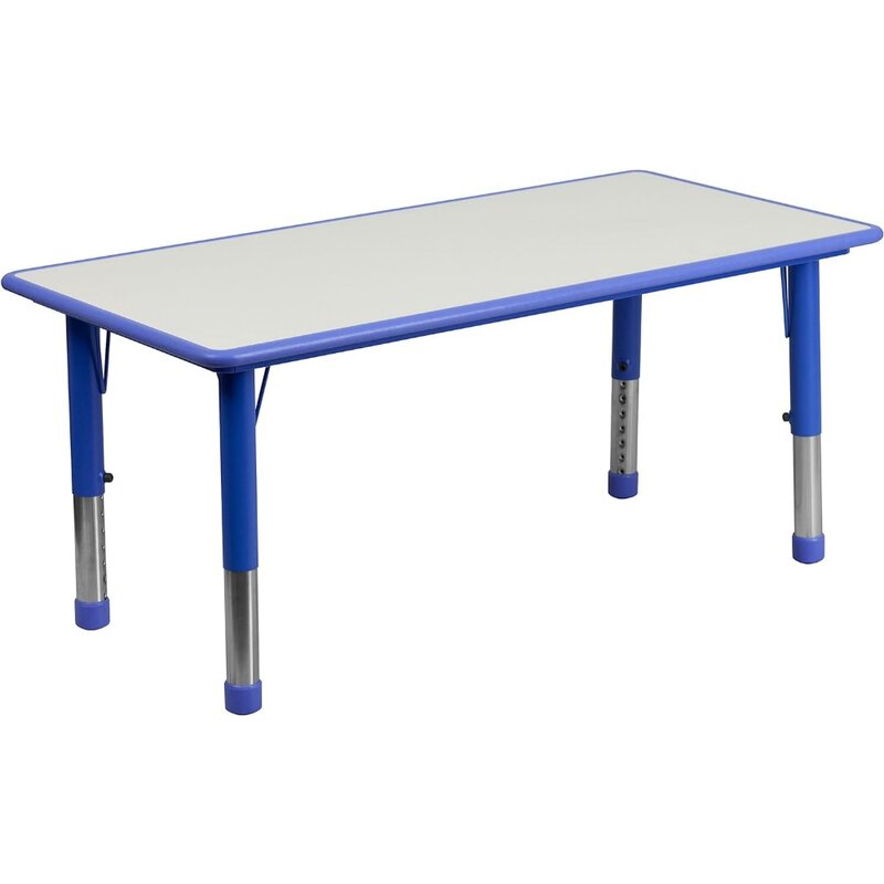 โต๊ะและเก้าอี้เด็กเฟอร์นิเจอร์เด็กสี่เหลี่ยมพลาสติกปรับความสูงได้โต๊ะกิจกรรมชุด3ชิ้นโต๊ะสีฟ้า