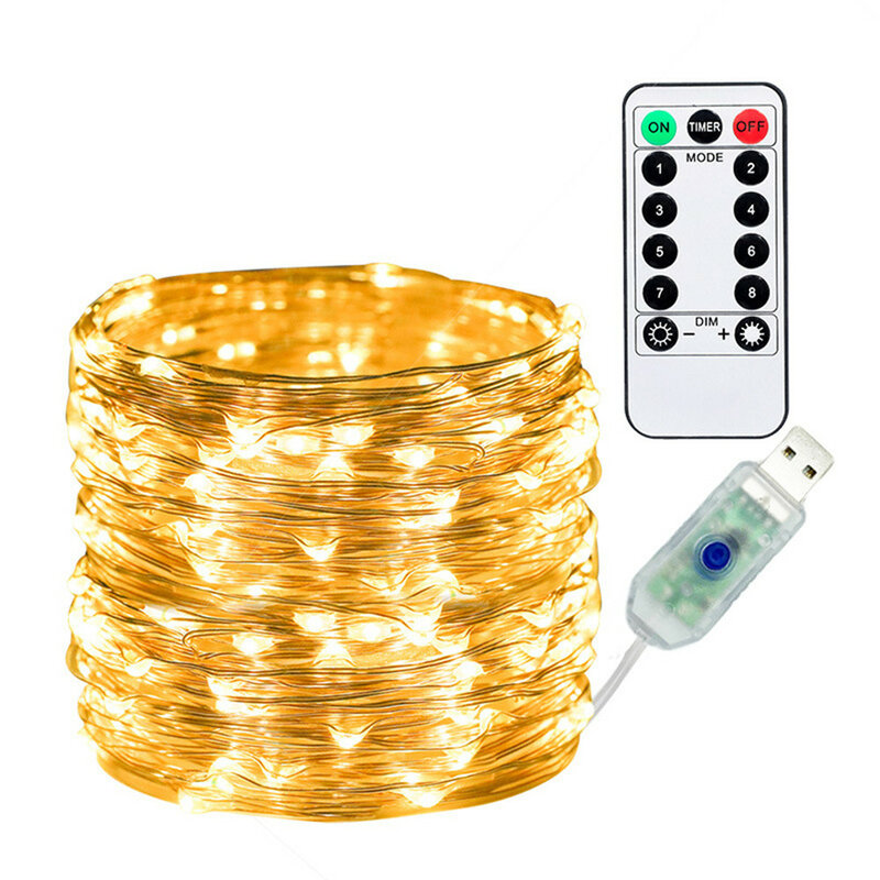 5M 10M 15M 20M LED Fairy String Lights USB con telecomando 8 modalità 50/100/200LEDs Wedding Christmas Lighting Lamp Decor