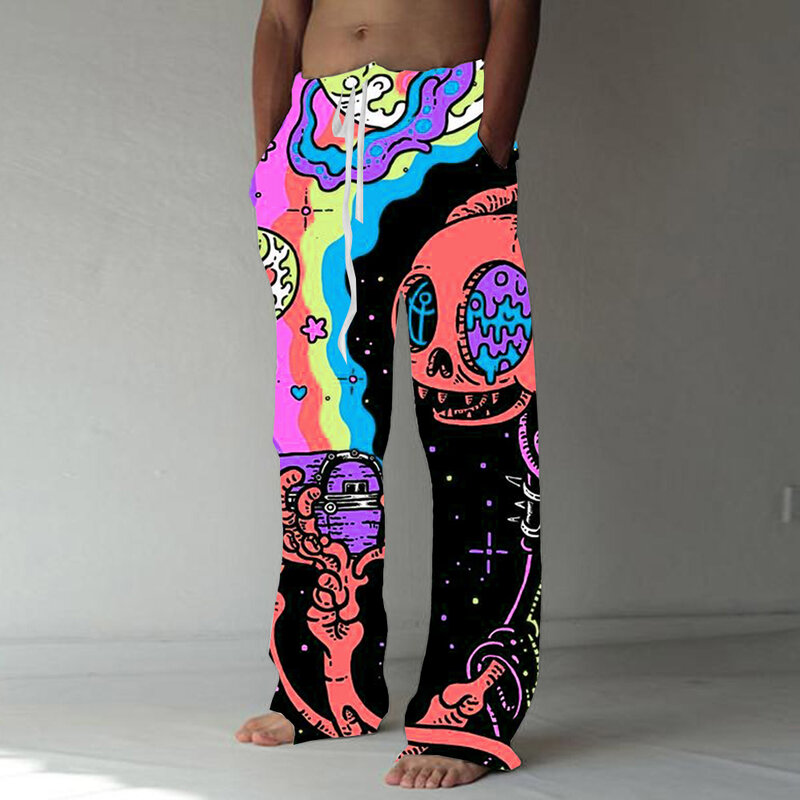 Pantalon de plage décontracté imprimé en 3D pour hommes, pantalon à jambes larges, pantalon de rue rétro, style hawaïen, mode d'été, nouveau