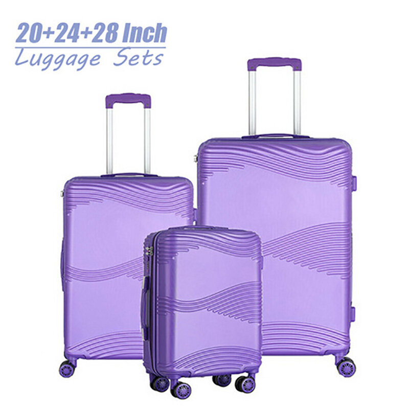TSA Lock-Ensemble de 3 pièces de bagages violets à haute brillance, valise de voyage à roulettes pour documents, grand bagage léger, 20 po, 24 po, 28 po