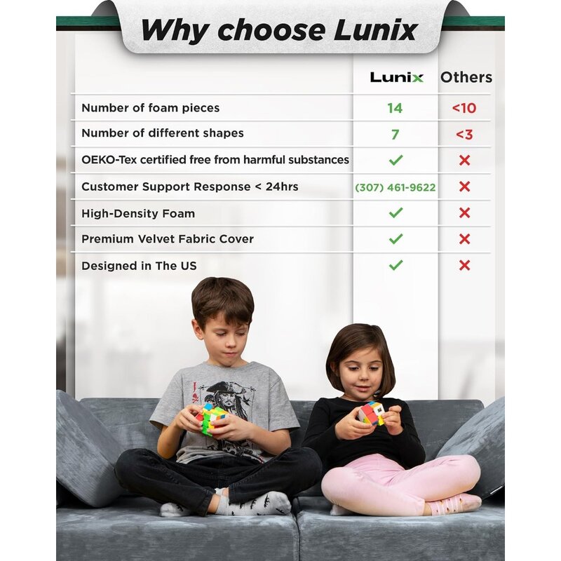 LX15-Canapés de jeu modulaires pour enfants, meubles de chambre et de salle de jeux pour tout-petits, canapé gris pour enfants, 14 pièces