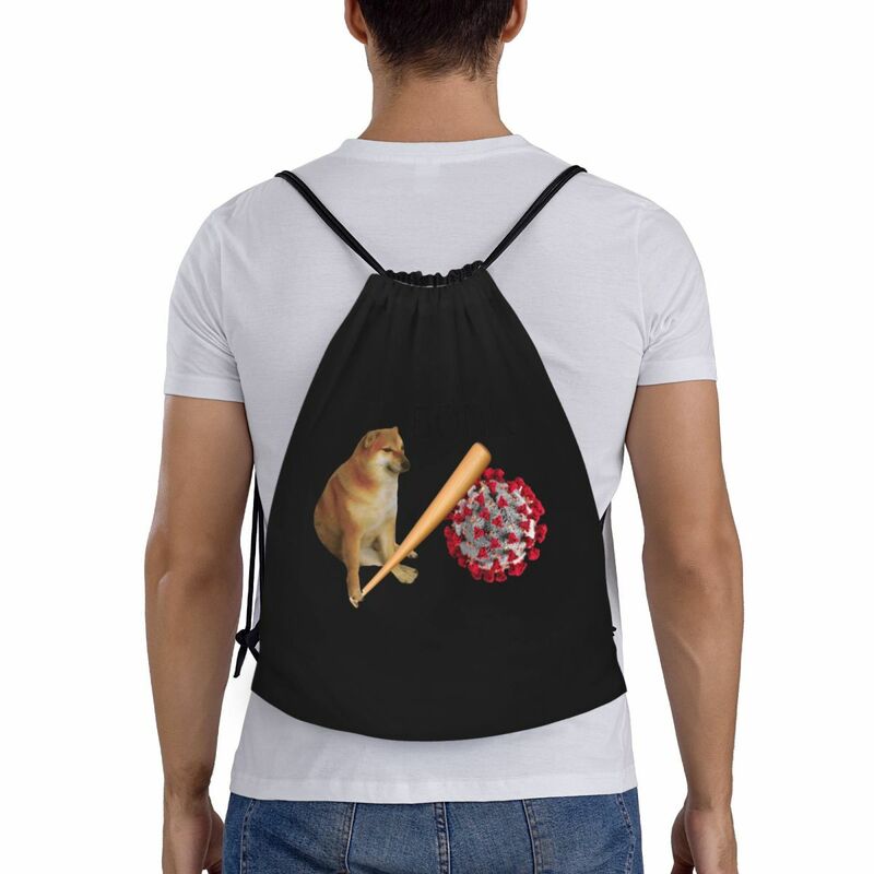 Kustom Shiba Inu ransel tali serut anjing Cheems Bonk Meme tas punggung Wanita Pria olahraga Gym ringan ransel untuk Yoga