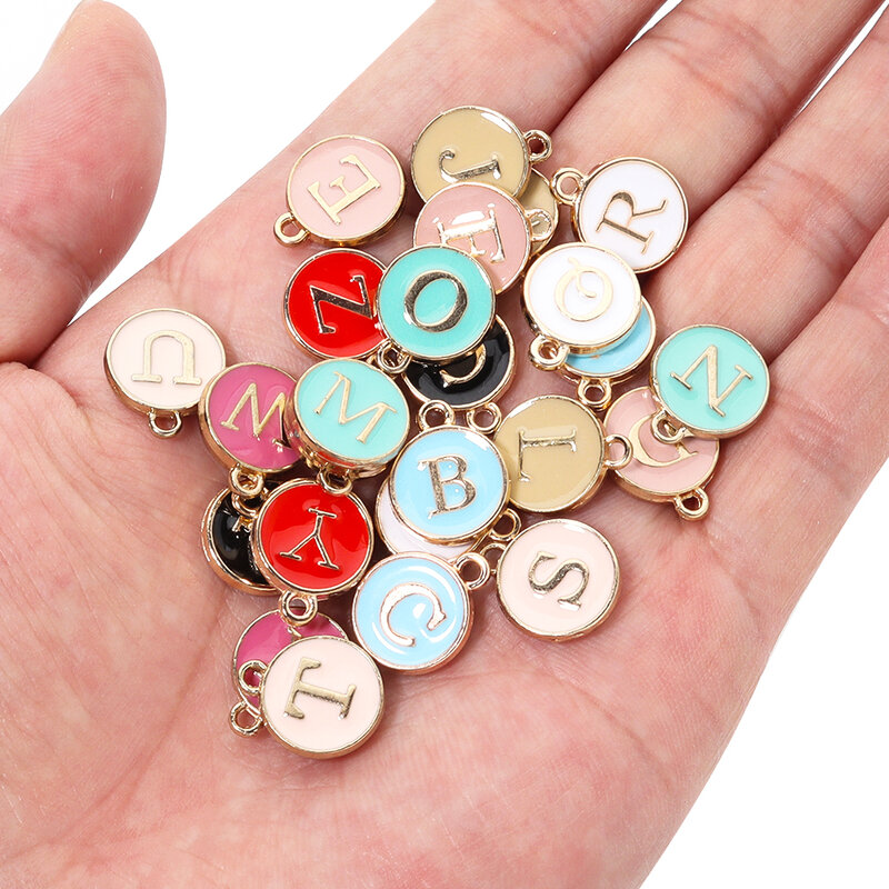 pcs A-Z 26 Letters Charms Pendants Alloy Double Sided Dripping Oil Letter Pendant for DIY Necklace Bracelet Jewelry Making