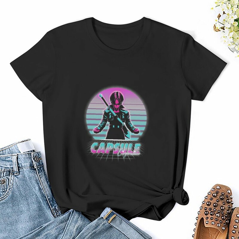 Capsule Corp camisetas pretas para mulheres, camisetas gráficas, tops bonitos, roupas estéticas