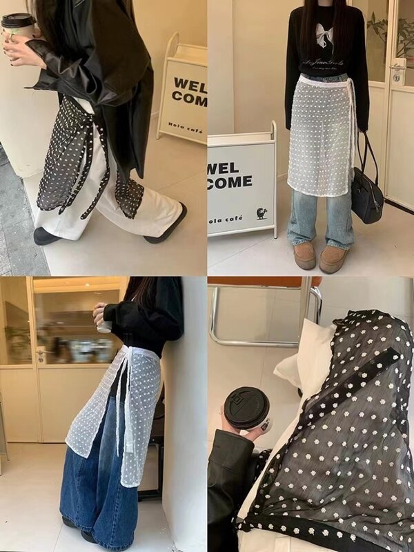 Falda de empalme de encaje Ins Blogger coreana para mujer, falda con lazo, falda con cordones, perspectiva Y2k