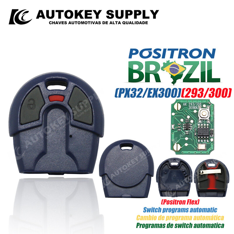 Para brasil positron flex (px52) fiat sistema de alarme, chave remota-programa duplo (293/300) autokeysupply akbpcp101