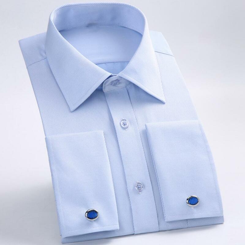 Chemise d'affaires légère pour homme avec bouton de manchette, col rabattu, manches longues, tissu doux et respirant, style français