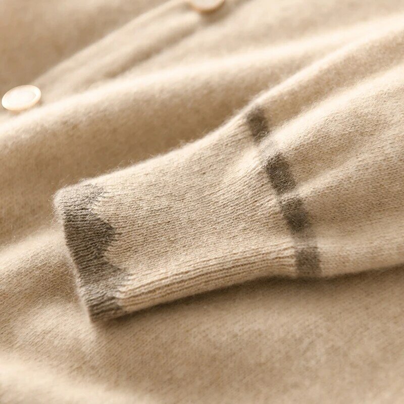 Casaco de malha manga comprida de lã merino feminino com gola quadrada, cardigans da moda coreana, tops femininos 100% lã, novo, primavera