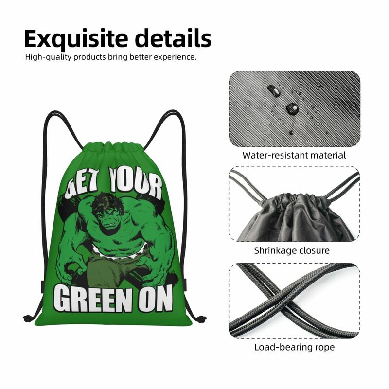 Mochila deportiva plegable con cordón para hombre y mujer, bolso de almacenamiento de entrenamiento, Hulk personalizado, obtenga su verde