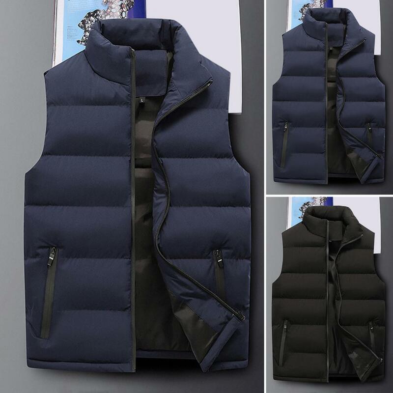 Coldproof Versatile Autumn Winter Stand Collar Male Padded Cotton Waistcoat Streetwear