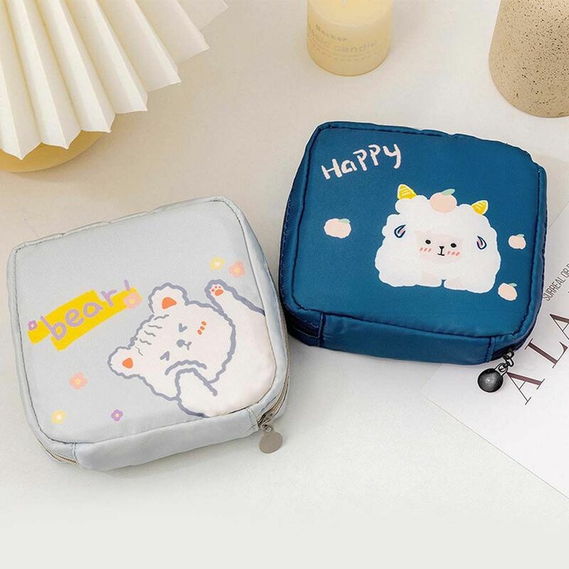 Carteira coreana de desenhos animados para meninas, bolsa de tampão bonito, coelho e urso, guardanapo sanitário, bolsa de maquiagem, bolsa de viagem, diversos