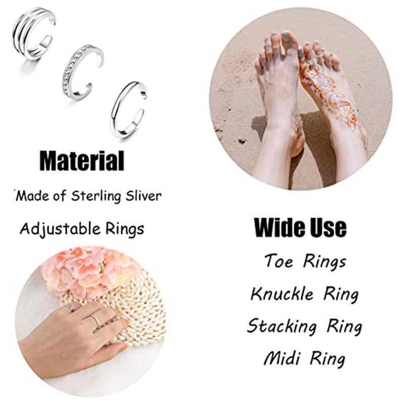 Anelli regolabili in acciaio inossidabile per le donne Summer Beach Set di gioielli ipoallergenici CZ con gioielli regalo anello piede coda