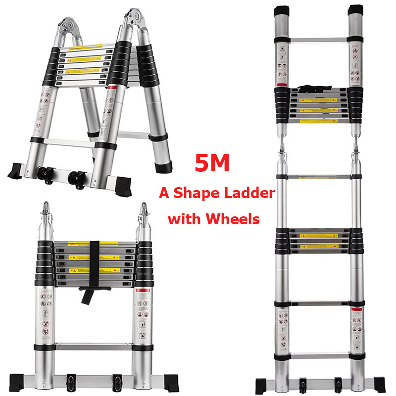 16.5FT Folding Ladder Telescopic Ladder Climbing Herringbone Stepladder for Home Engineering Extension Aluminum Step Ladders