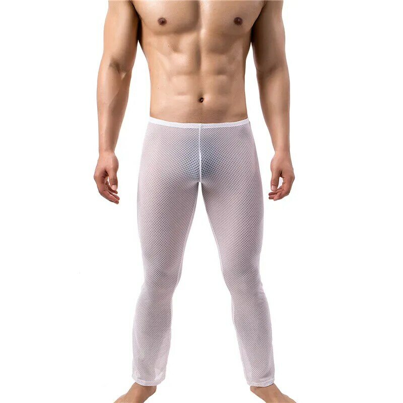 Men Underwear Pants Mesh See Through Long Johns Breathable Loose Trousers Transparent Sleep Bottoms Gay Pajama Pants Homewear