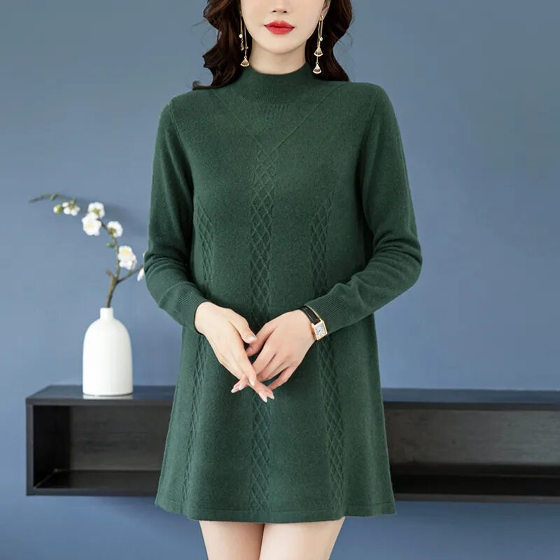 Sweter z golfem i dzianiny jesienno-zimowa odzież sweter z długim rękawem kobiety Streetwear chudy jednolity, w stylu Basic miękki sweter