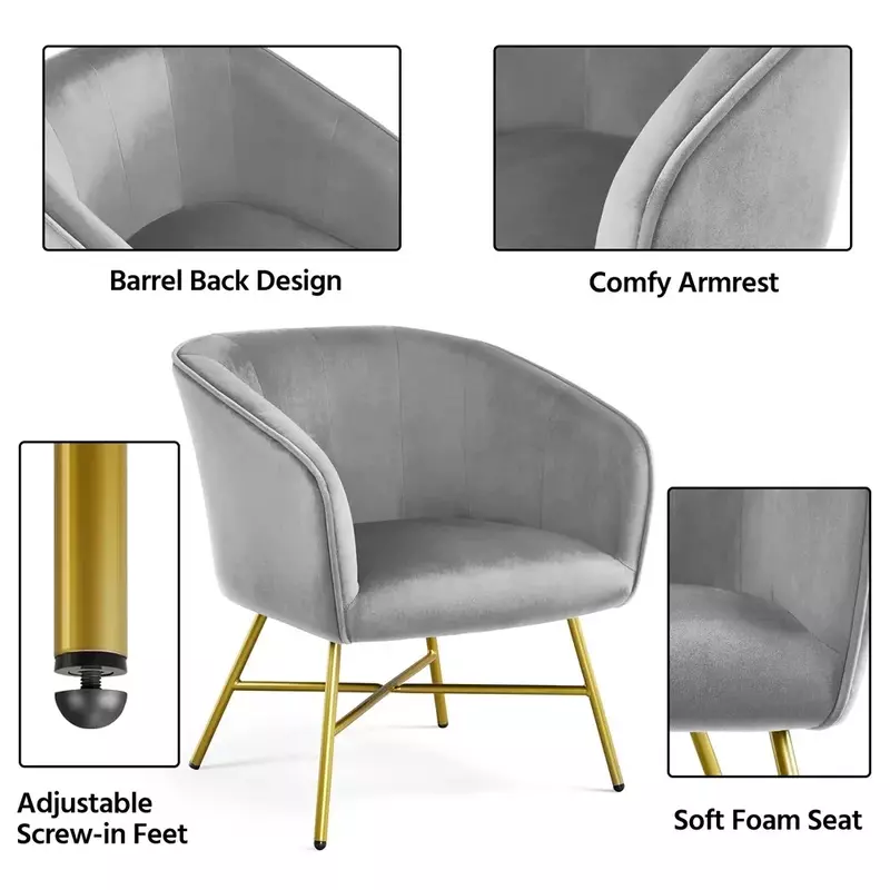 벨벳 클럽 악센트 의자, 거실 의자, 회색 벨벳 의자