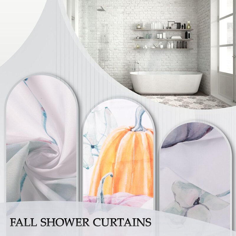 Cortina de ducha duradera de otoño para baño, cortina de ducha de granja de hoja de arce de calabaza de acuarela