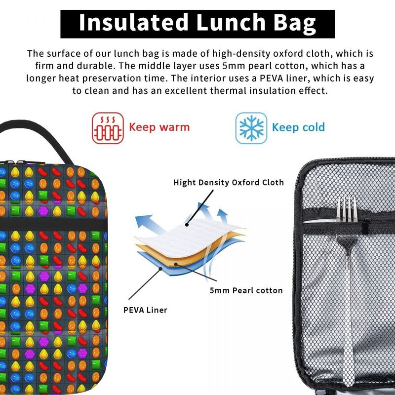 2022 All New Candy Crush Lunch Bags Insulated Lunch Tote Portable Thermal Bag Leakproof Picnic Bags for Woman Work Children