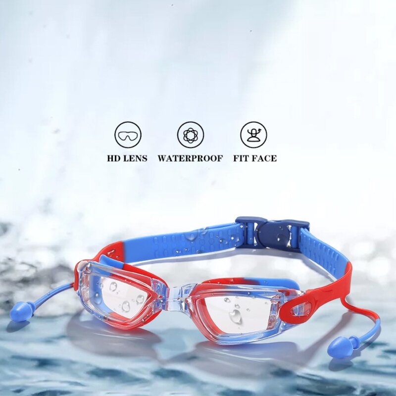 Anti Fog Swimming Goggles Wide View Waterproof Swimming Eyewear With Earplugs Silicone Diving Eyewear Swimming Water Sports