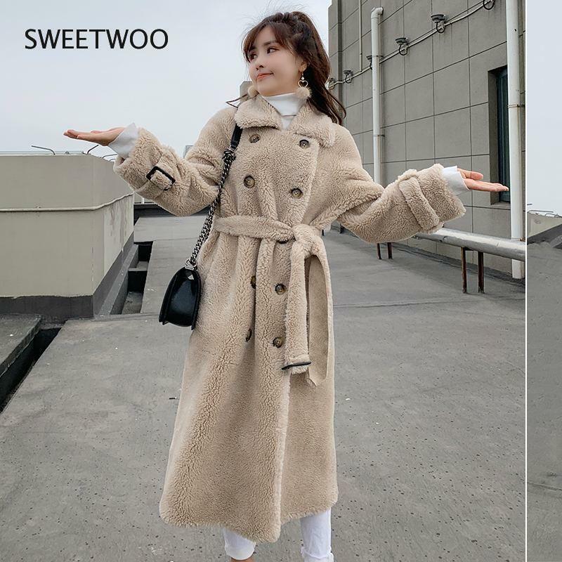 Женская куртка из овечьей шерсти, длинное Свободное пальто из натуральной овечьей шерсти, верхняя одежда, зима 2022