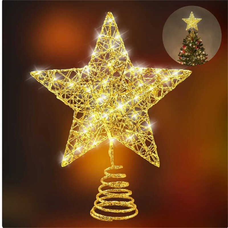 Christmas Tree Toppers Glitter Star Tree Topper Lighted With 20 LED Lights for Xmas Tree Decorations Holiday Party Indoor Decor