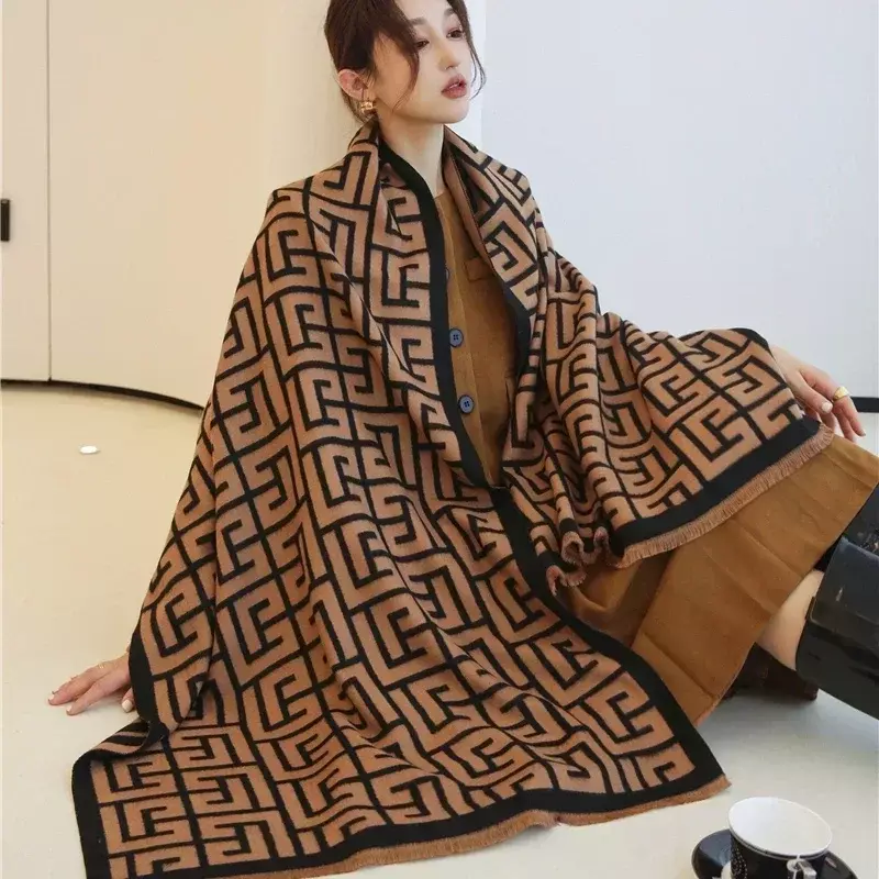 Cobertor de caxemira com estampa leopardo para mulheres, cobertor grosso com borla, xale grande, quente, marca de luxo, inverno 2022