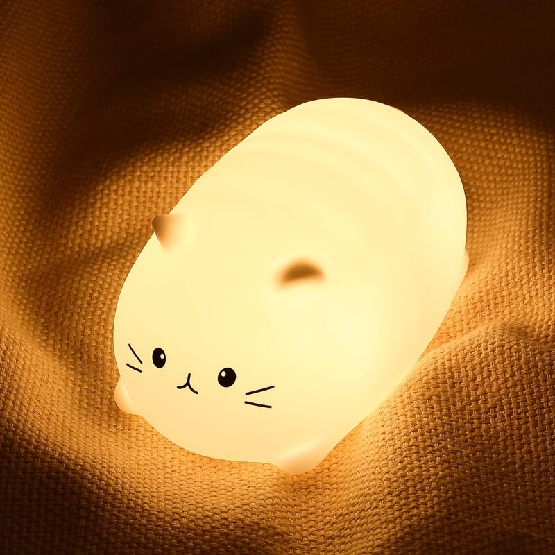 부드러운 고양이 LED 야간 조명 충전식 눈 보호 침실 침대 옆 실리콘 램프, 어린이, 새끼 고양이, 아기 선물