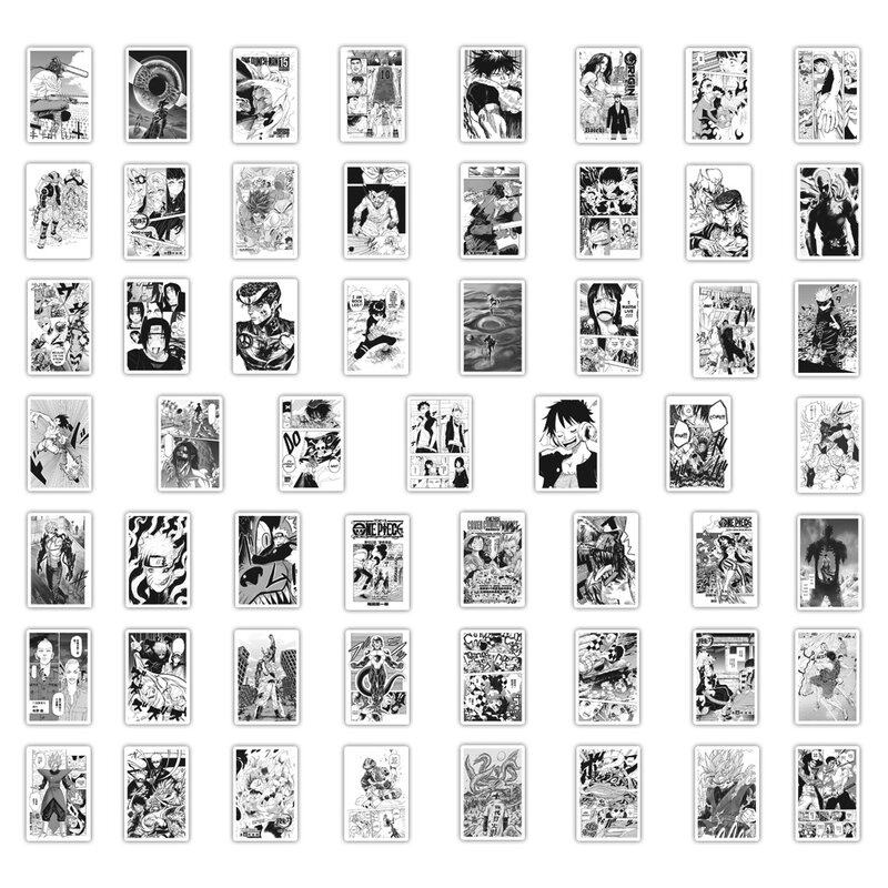 Japonês Comic Poster Series Adesivos, preto e branco, Graffiti, Adequado para Laptop, Capacetes, Decoração Desktop, DIY, 50Pcs