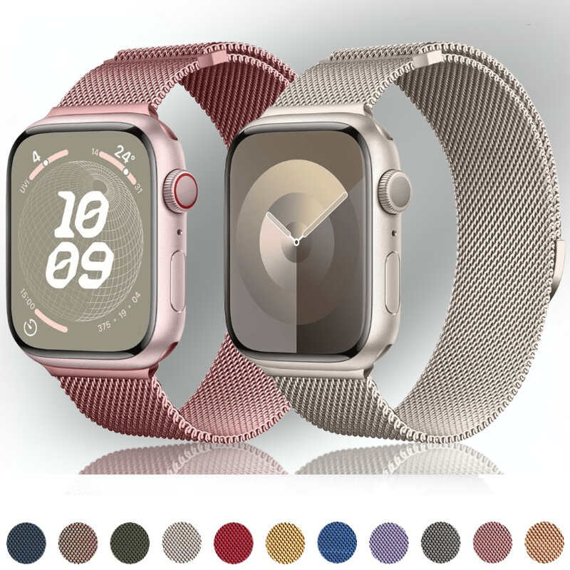 Pulseira Magnética Milanese de Metal para Apple Watch, Pulseira Ajustável, Ultra, 49mm, 9, 8, 7, 41mm, 45mm, Série 6, 5, 4, 3SE, 44mm, 40 milímetros, 42 milímetros