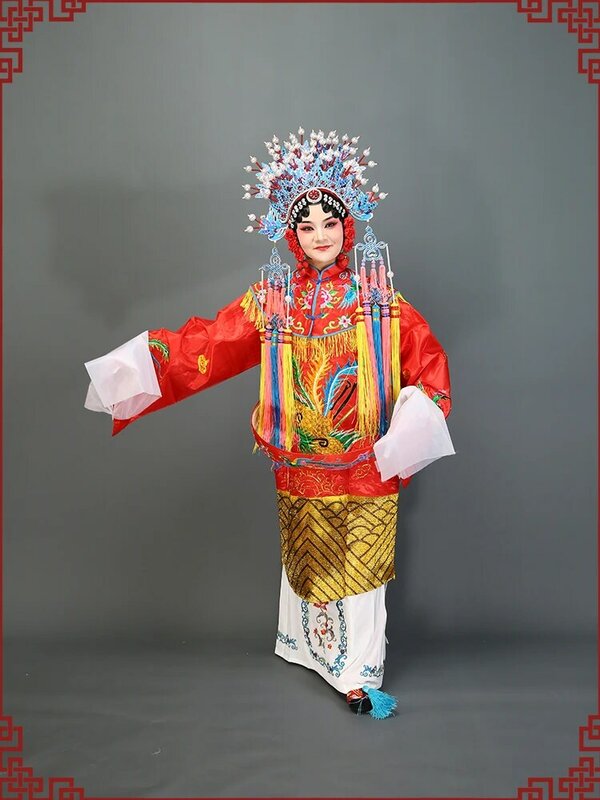 ชุดเจ้าหญิงปักกิ่งชุดการแสดงมเหสีฟีนิกซ์ชุดการแสดงละครมงกุฎโอเปร่าจีนชุดการแสดงบนเวทีชุดคลุมสตรี