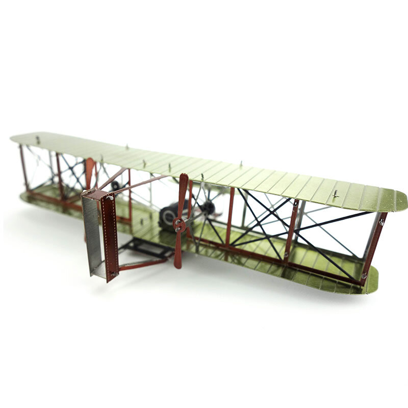 KM039 Kit Model rakitan Biplane baja tahan karat, Model Biplane warna logam Puzzle 3D Mini buatan tangan DIY