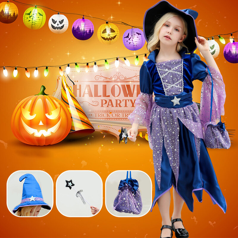Fioletowy Halloween czarownica księżniczka sukienka dziewczyna dzieci Cosplay Masquerade kostiumy na karnawał urodziny występ na imprezie odzież