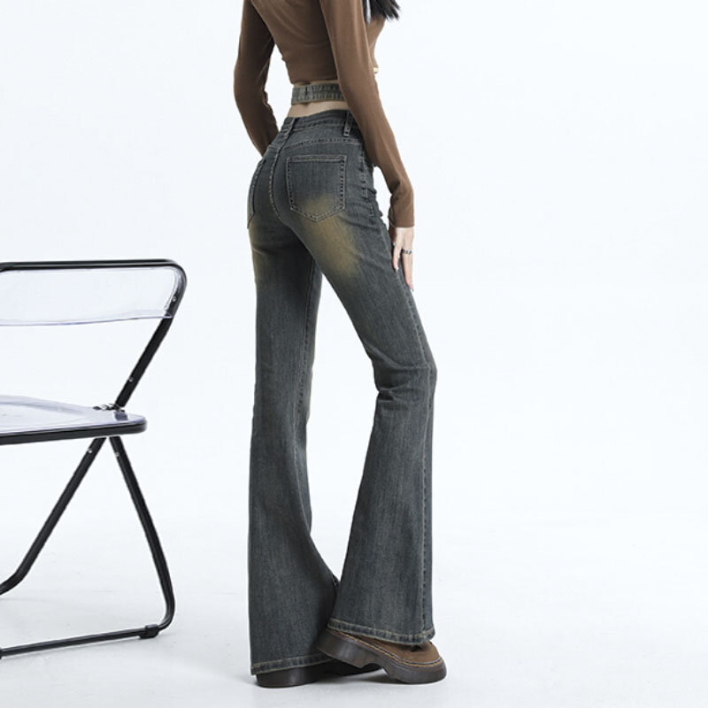 Пикантные шикарные женские джинсы Y2K в стиле ретро, новинка 2023, осень/зима, нишевые Дизайнерские Модные расклешенные американские джинсовые брюки