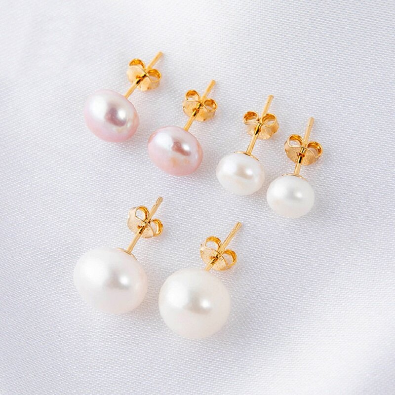 Real 925 Sterling Silver Earrings Natural Freshwater Pearl Stud Errings Gold Jewelry For Women Fashion Birthday Gift