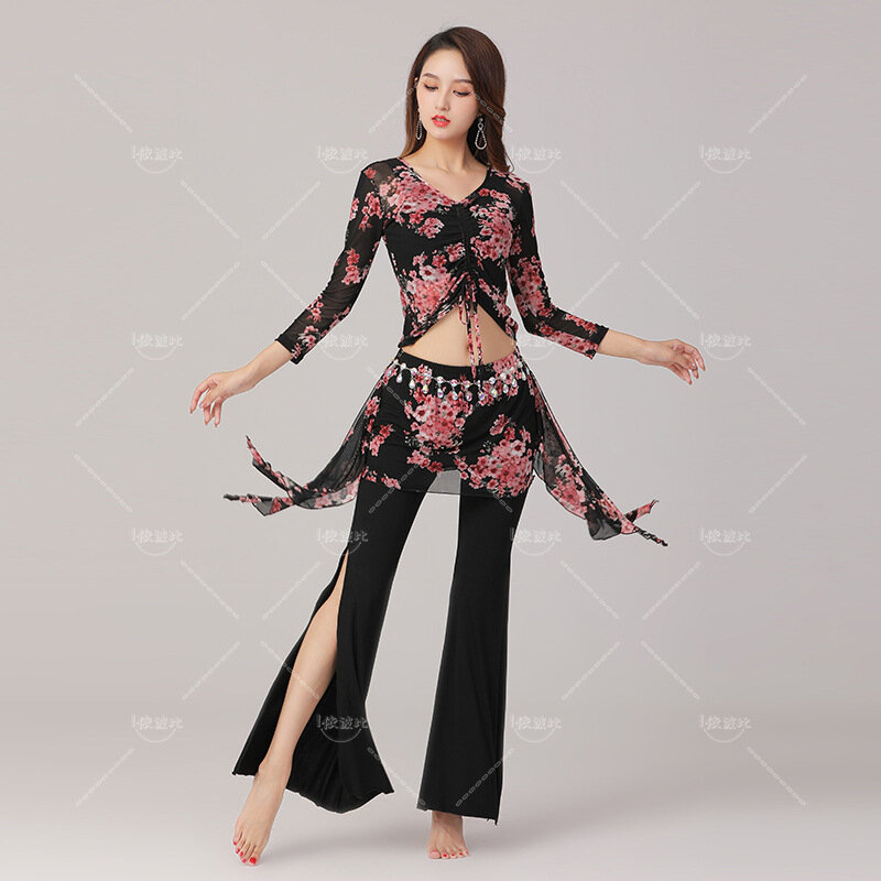 Belly Dance Long Split Trousers Set Stage Dance Suit Carnaval Disfraces Adults Sexy Women Pants Clothes Chinese Dance Costume