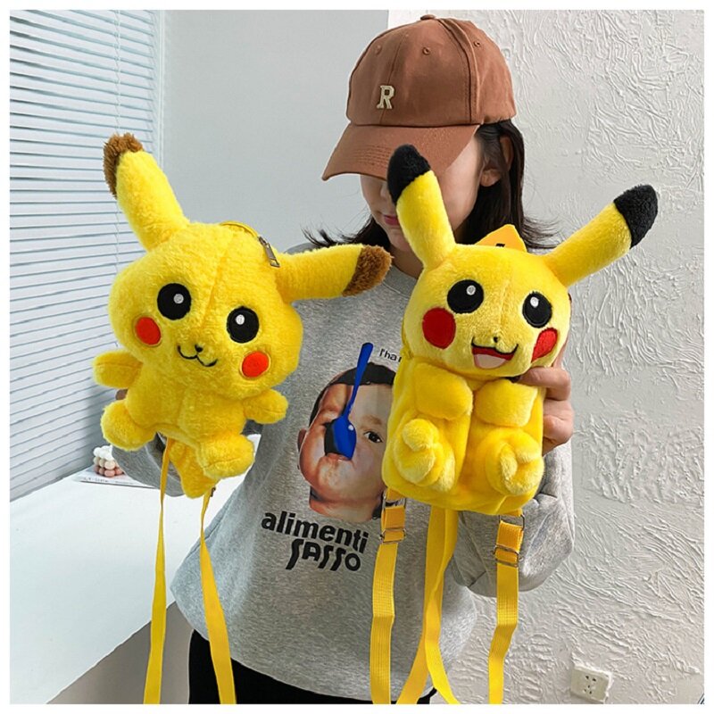 Mochila De de Pokémon Pikachu de 28cm para niñas, bolso de hombro de felpa de dibujos animados, monedero suave, regalos de cumpleaños