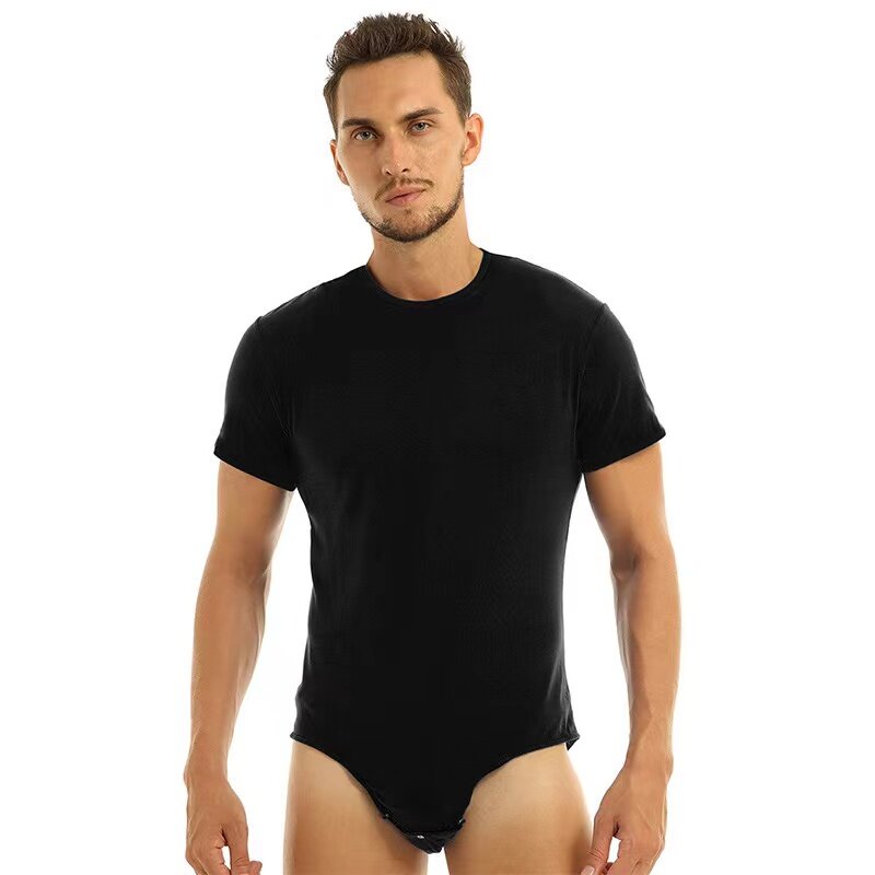 2024 Nieuwe Heren Jumpsuit Ademende Korte Mouwen Ronde Hals Knoop T-Shirt Eenvoudige Sexy Mannelijk Ondergoed Thuis Panty Pyjama