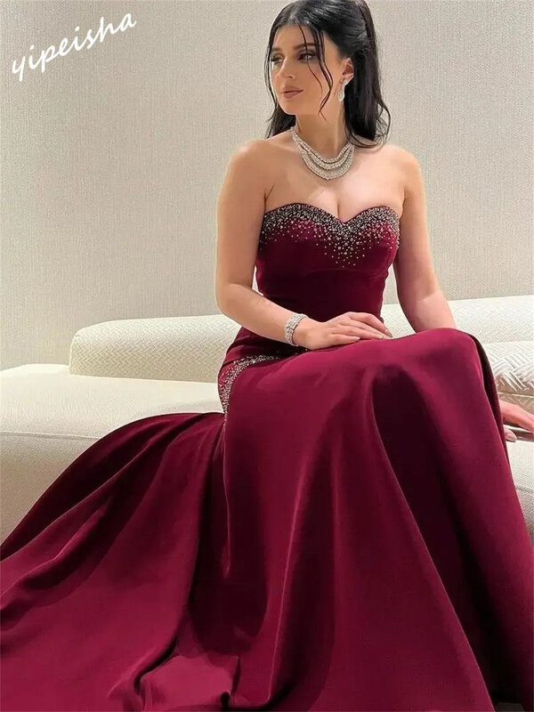 Yipeisha-vestido de satén con diamantes de imitación, falda de línea a con escote corazón brillante, personalizado